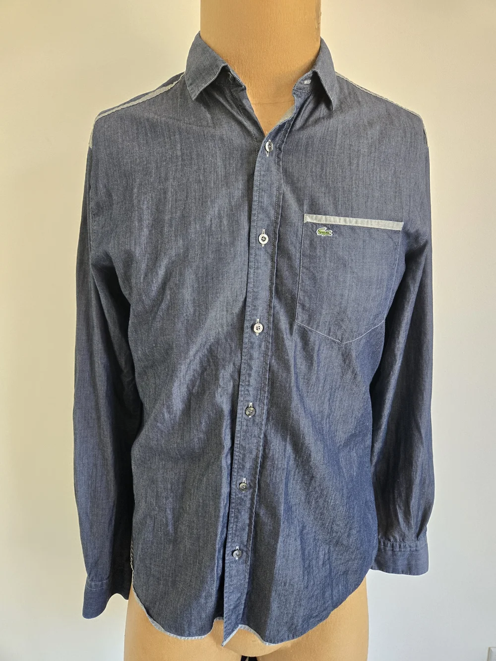 LACOSTE Dark Blue Chambray Button-Up Shirt - Picture 2 of 12